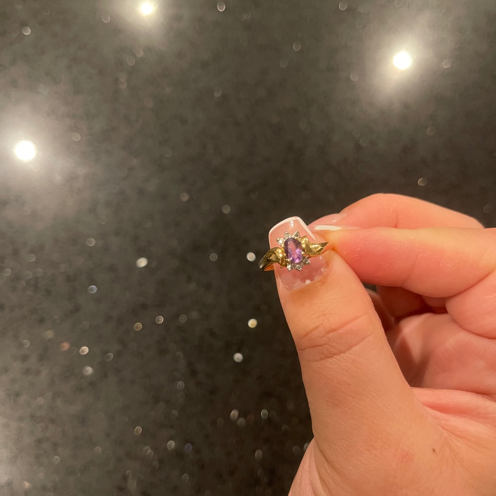 10k Yellow Gold Diamond  Amethyst Ring